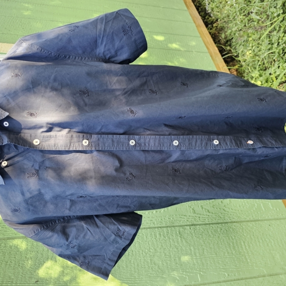 Navy Button-Up Shirt with Embroidered Details